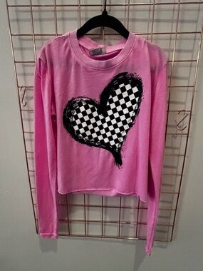 Firehouse Girls Pink Long-Sleeve Heart Checkerboard shirt